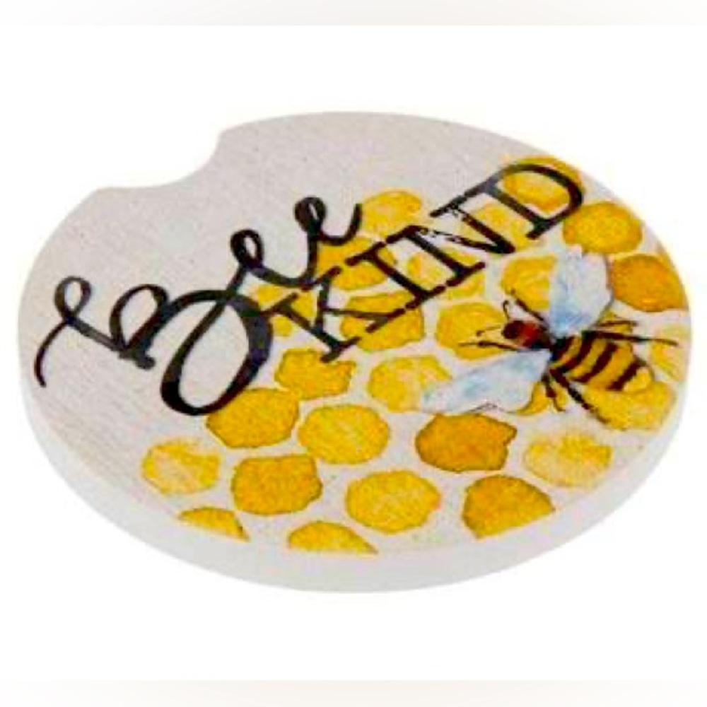Bee Kind Car Coaster. This absorbent stone coaster fits into most car